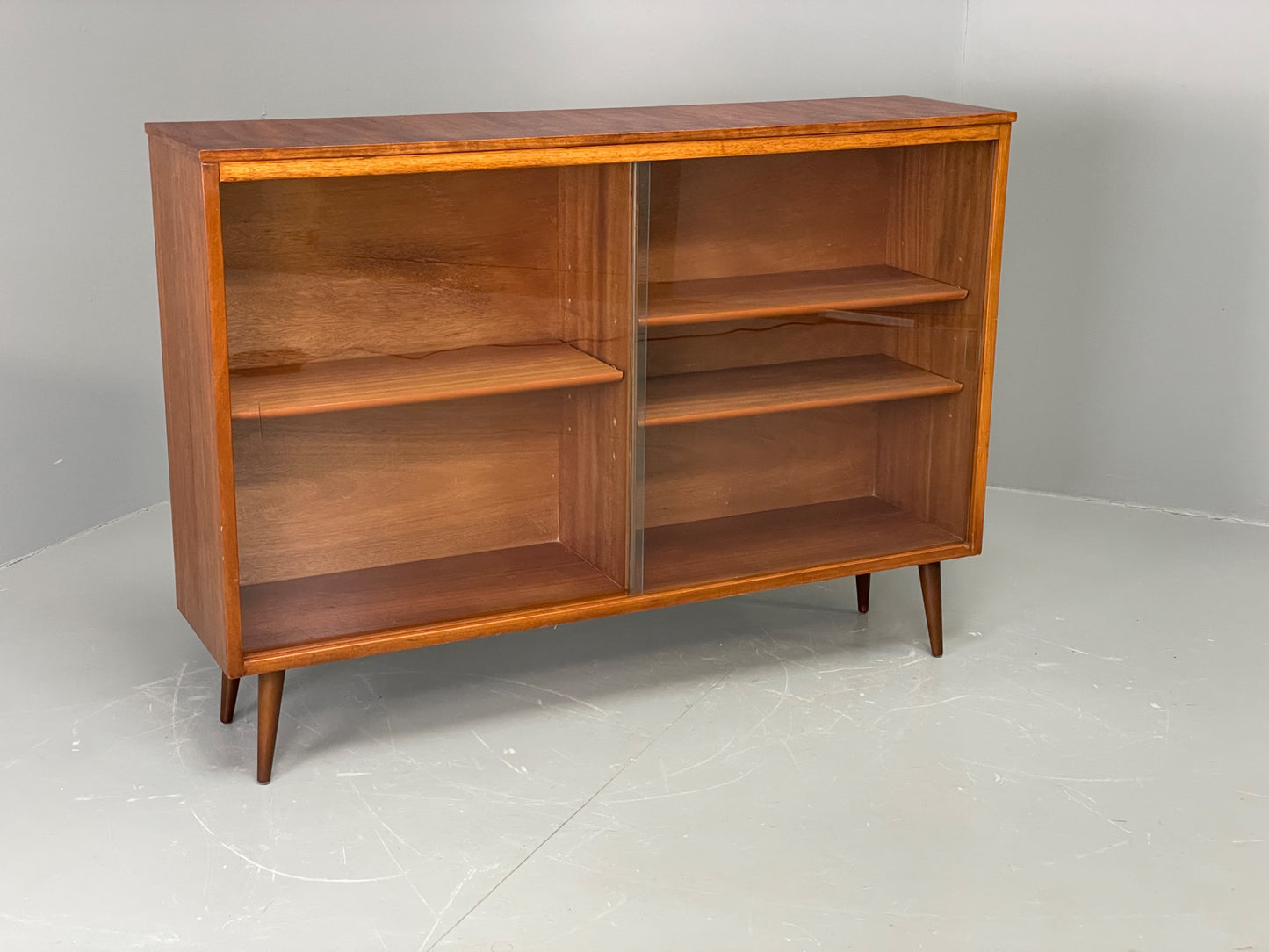 Vintage 1960s Glazed Bookcase Walnut Mid Century Retro Adjustable EB12220
