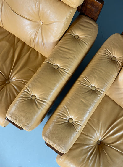 2 Vintage Ekornes Lounge Chairs Caramel Leather 1980s Retro MCM EB06937