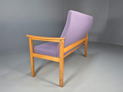 Vintage Danish 2 Seater Bench Sofa Oak Frame Purple Upholstery 1970s MCM EB08693