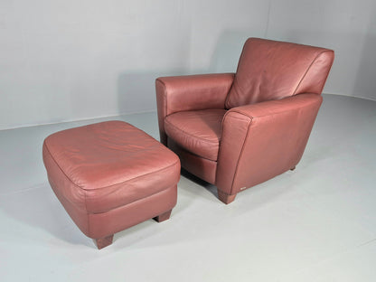 Vintage Natuzzi Chair and Footstool Leather Art Deco Club Style Modern EB12487
