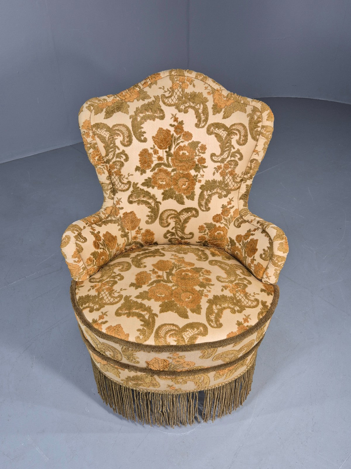 Danish 1970s Rococo Revival Bedroom Chair Gold Velour Moquette Retro EB12741