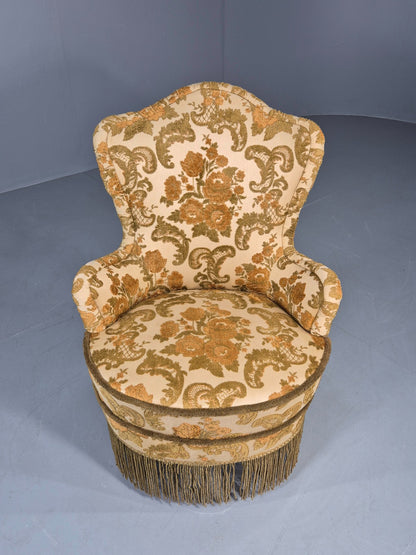 Danish 1970s Rococo Revival Bedroom Chair Gold Velour Moquette Retro EB12741