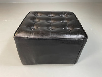 Vintage 1960s Leather footstool Square Form Ottoman Pouffe EB04800