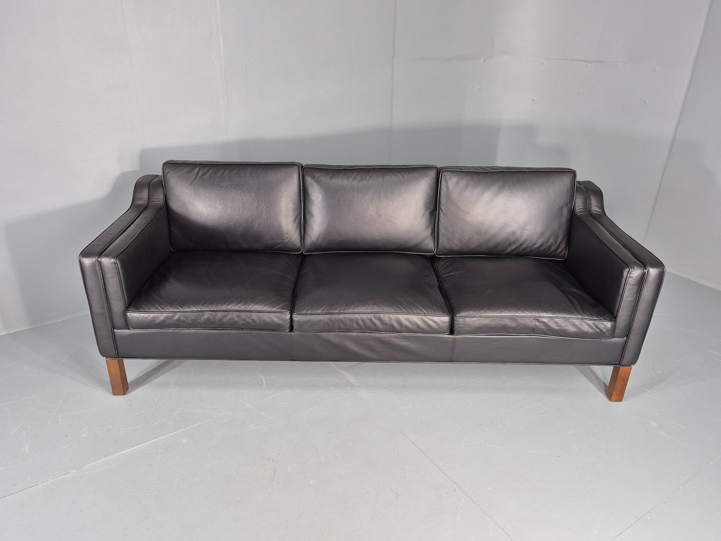 Vintage 3 Seater Sofa Black Leather Mogensen Shape 1980s Retro MCM EB12385