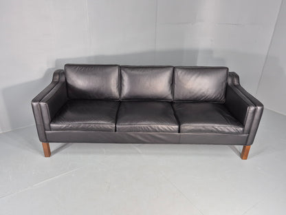 Vintage 3 Seater Sofa Black Leather Mogensen Shape 1980s Retro MCM EB12385