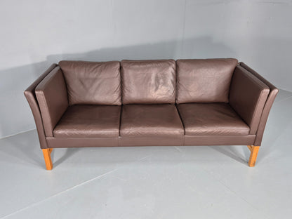 Vintage 3 Seater Sofa Danish Brown Leather Mid Century Skippers Retro EB10493