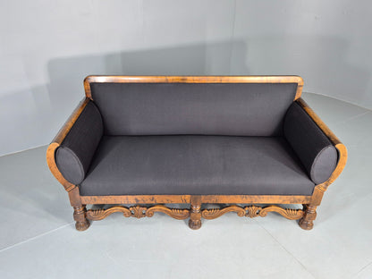 Vintage Danish Drop End Sofa Baroque Revival 1920s Antique Carved Wood EB12756