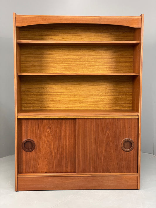 Vintage Teak Bookcase Retro 1970s Shelving Sliding Doors Mid Century EB13110