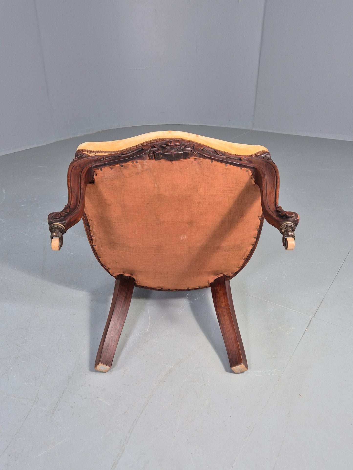 Antique Mahogany Baloon Back Armless Chair Floral Cotton Upholstery EB12793