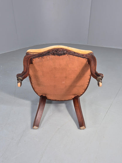 Antique Mahogany Baloon Back Armless Chair Floral Cotton Upholstery EB12793