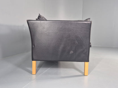 Vintage 3 Seater Sofa Danish Black Leather Mid Century Style 1980s Retro EB12418