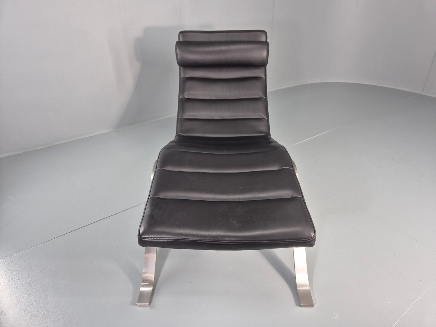 Vintage Bo Concept Chaise Longue Black Leather Brushed Steel Modern  EB12469