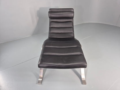 Vintage Bo Concept Chaise Longue Black Leather Brushed Steel Modern  EB12469