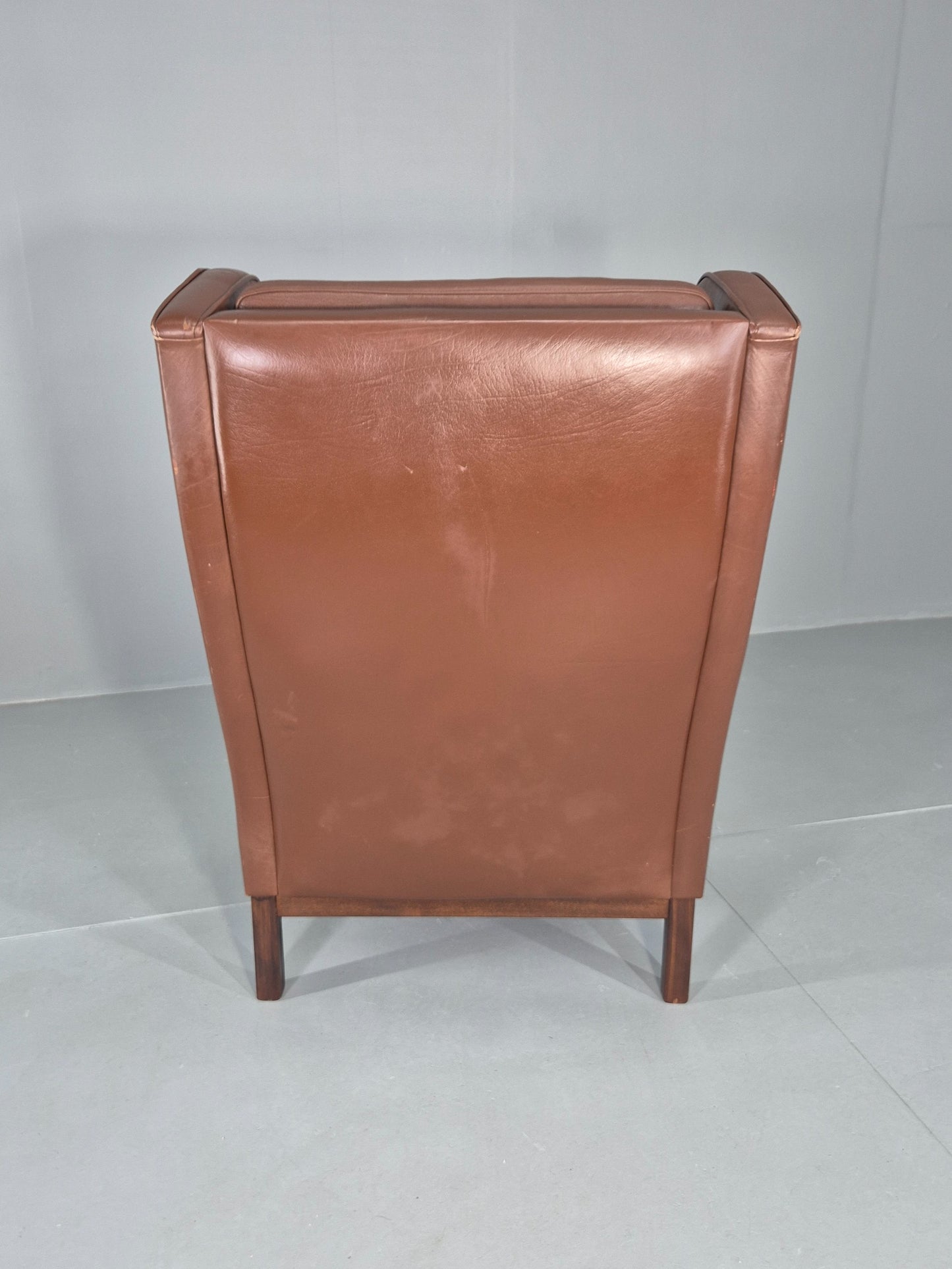 Vintage Lounge Chair Mid Century Danish Brown Leather Wingback Mogensen EB12377