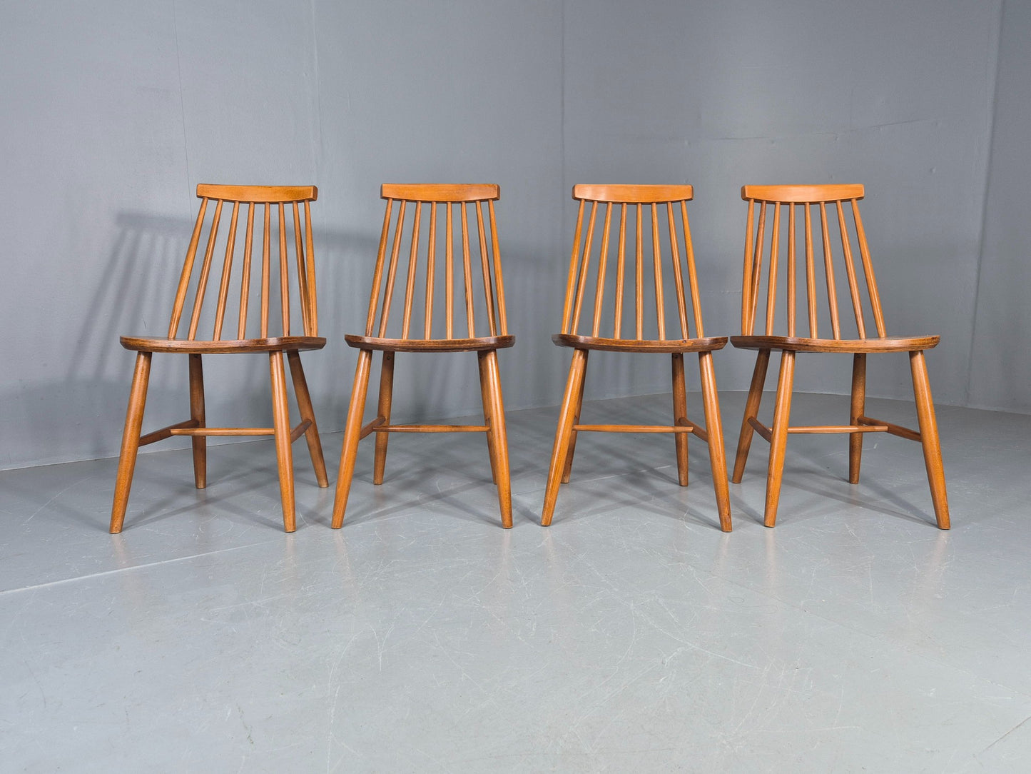 4 Vintage 1970s Retro Dining Chairs Scandinavian Stick Back Design EB12257