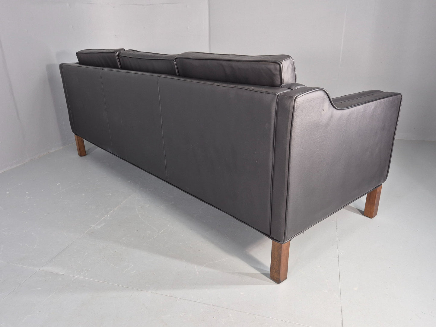 Vintage 3 Seater Sofa Black Leather Mogensen Shape 1980s Retro MCM EB12385