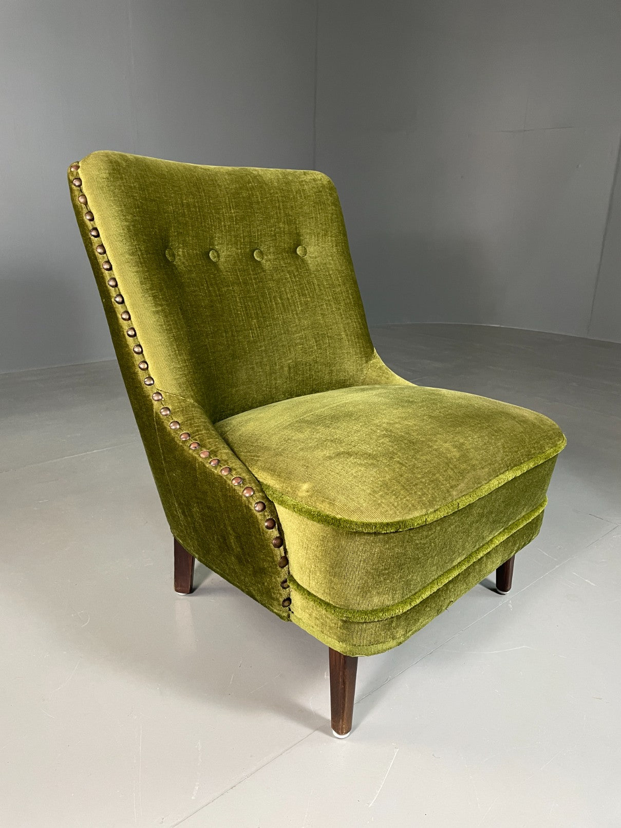 Vintage Cocktail Chair 1950s Danish Green Velvet Velour Retro EB06603