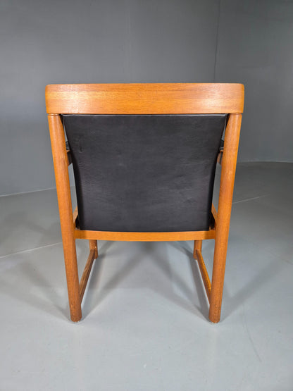 Vintage Mid Century Elbow Desk Chair Swedish 1960s Black Leather Retro EB07001