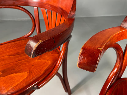 2 Thonet Style Bistro Chairs Mahogany Coloured Vintage EB06523