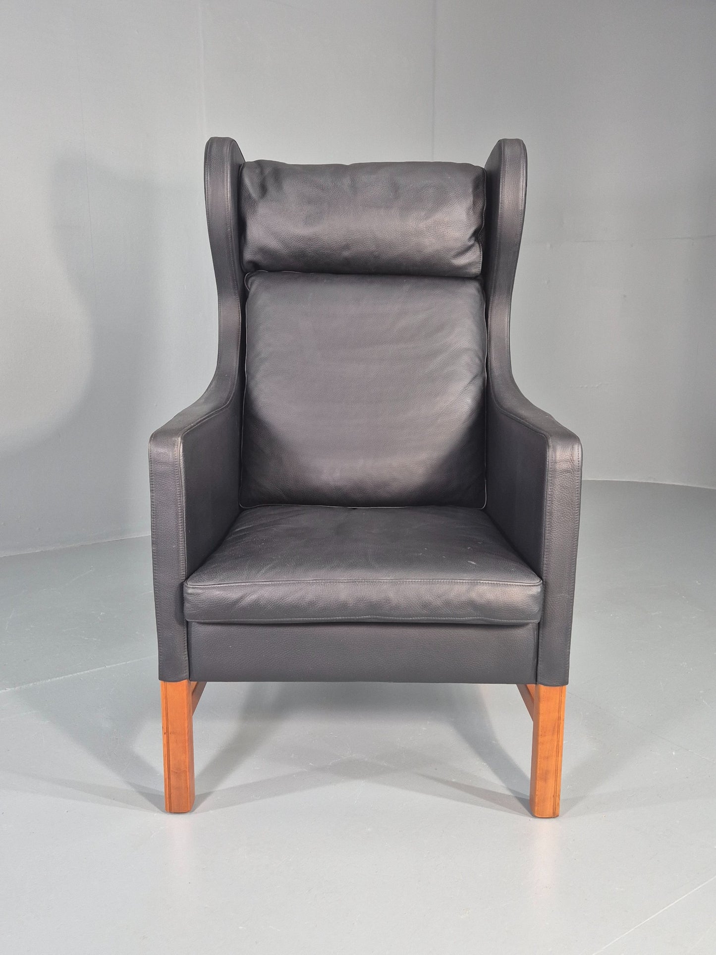 Vintage Skippers Wing Back Lounge Chair 1970s Retro Danish Black Leather EB12361