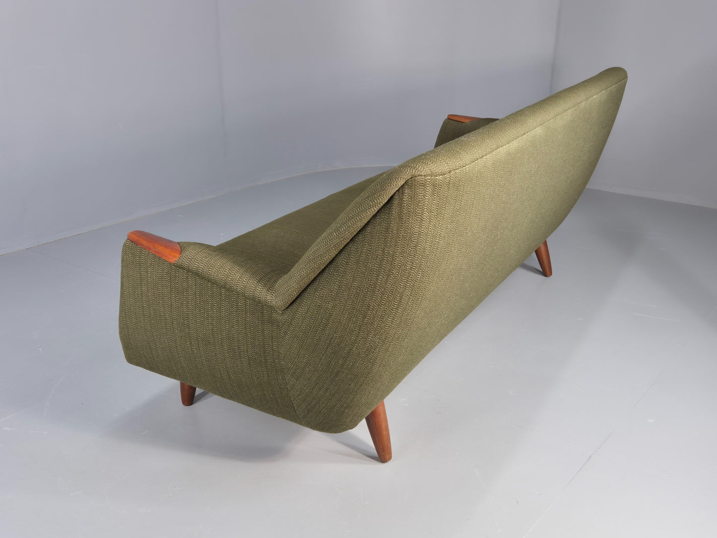 Vintage 3 Seater Thams Sofa Mid Century Green Wool Teak Paws 1960s Retro EB12390