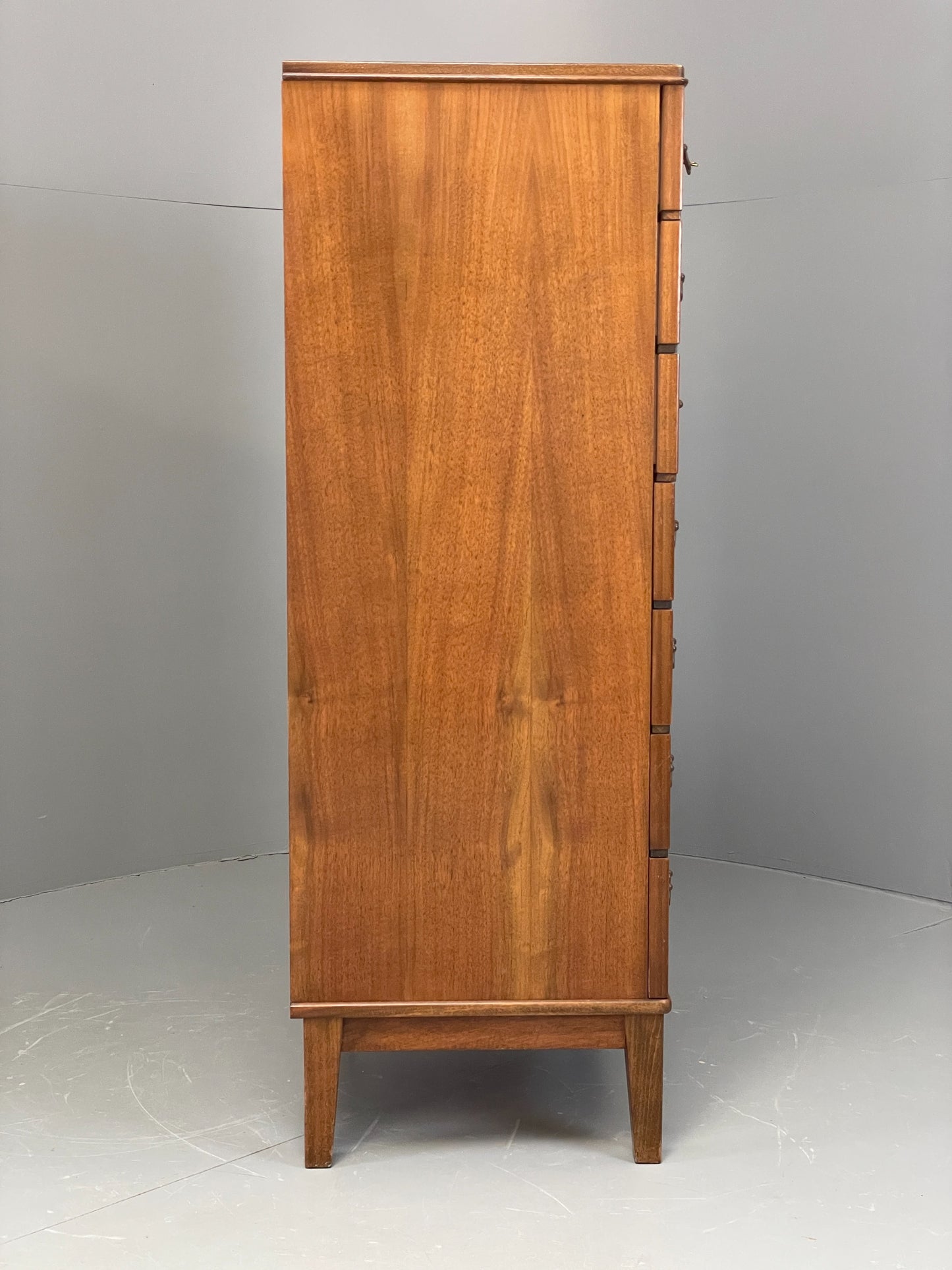 Vintage 1950s Walnut Tallboy Chest Of Drawers Danish Retro EB10830