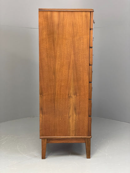 Vintage 1950s Walnut Tallboy Chest Of Drawers Danish Retro EB10830