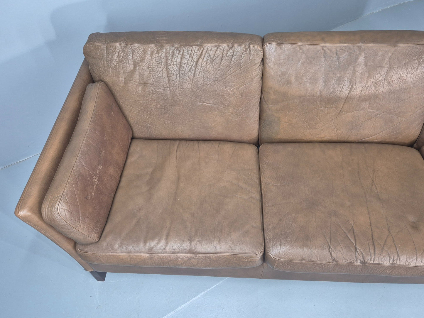 Vintage Thams 3 seater Sofa 1970s Denmark Leather Upholstery Retro MCM EB12446