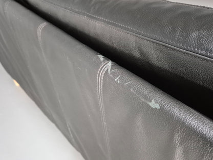 Vintage 3 Seater Sofa Black Leather and Vinyl 1980s Retro EB08616