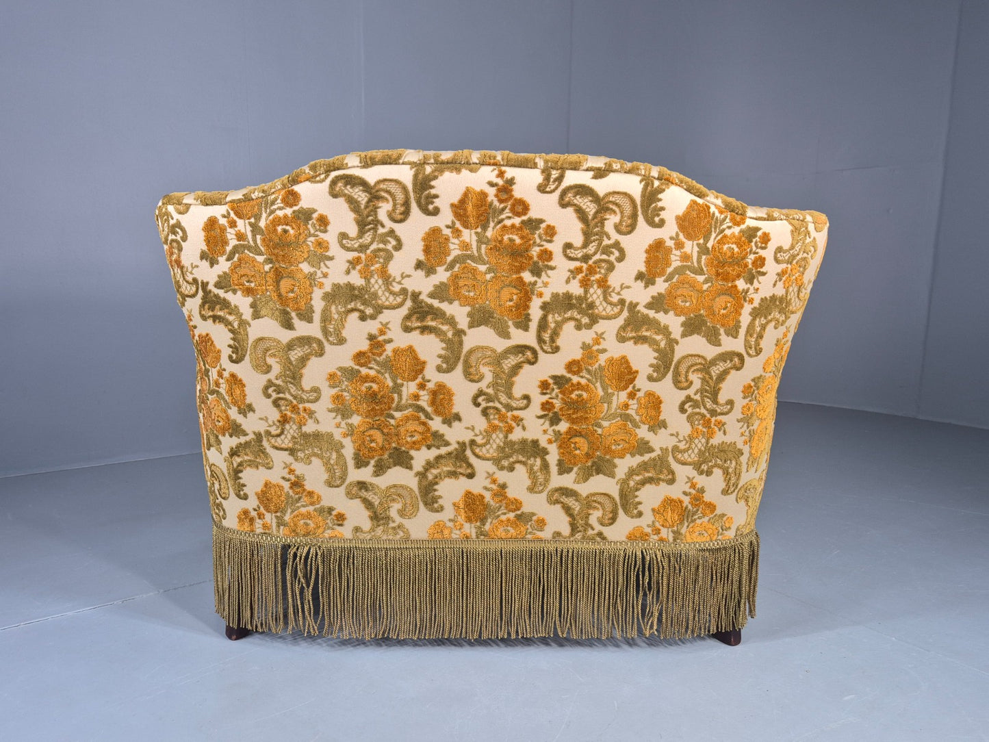 Dinky Danish 2 seat Sofa 1970s Glam Gold Floral Moquette Kitsch Retro EB12738