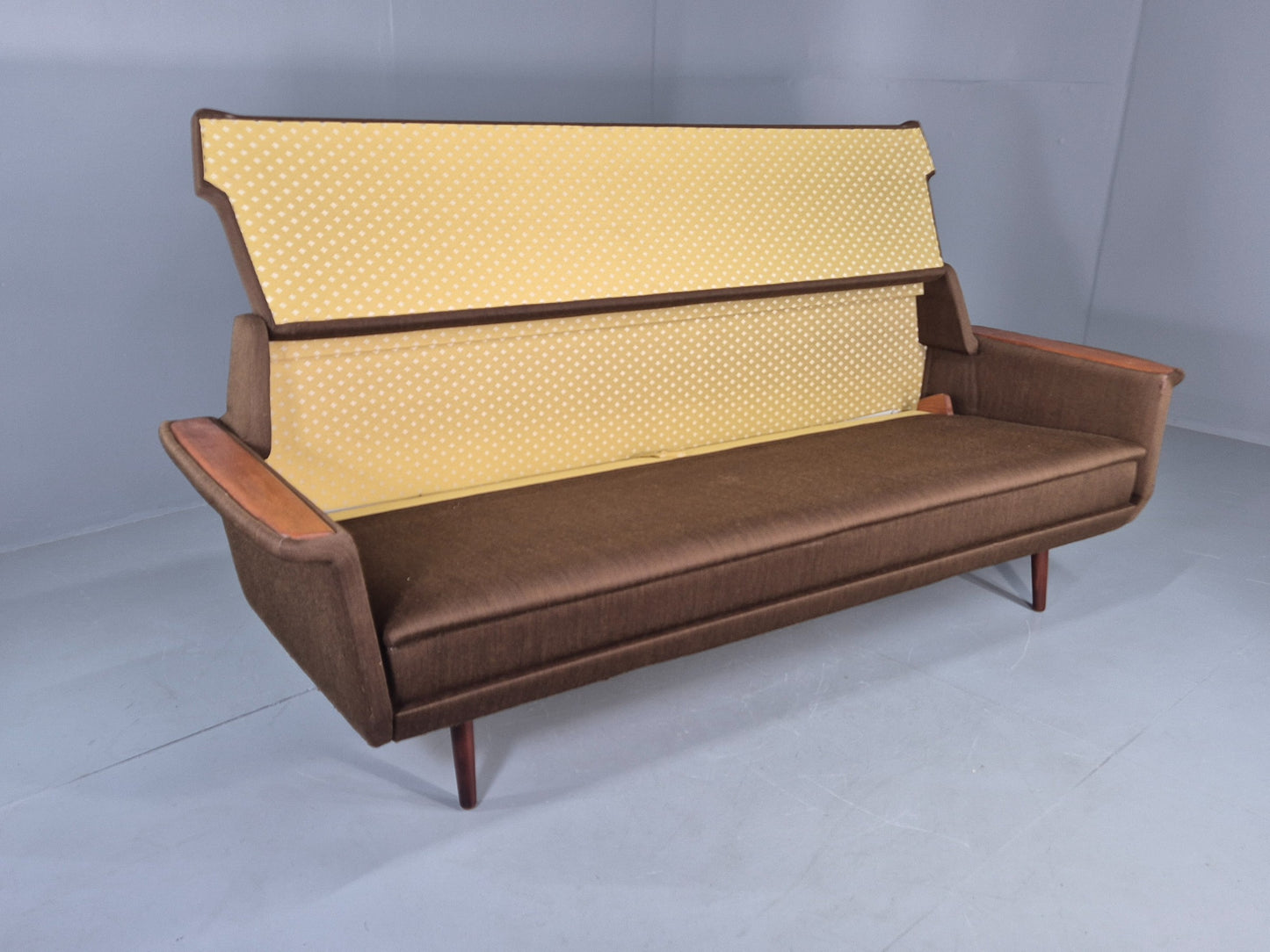 Vintage 1960s Sofa Bed Danish Green and Teak details Mid Century Classic EB09336