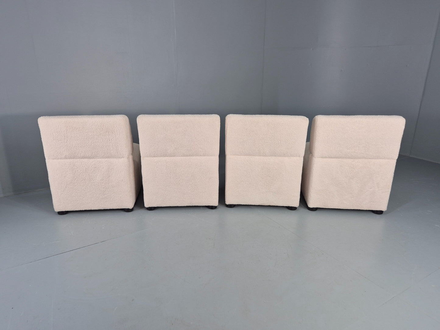 4 Vintage Modular 1970s Seats Reupholstered in white Boucle MCM Retro  EB12560