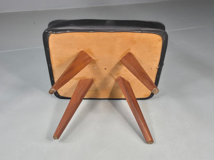 Vintage Mid Century Danish Footstool Black Vinyl Teak Legs 1960s Retro EB12148