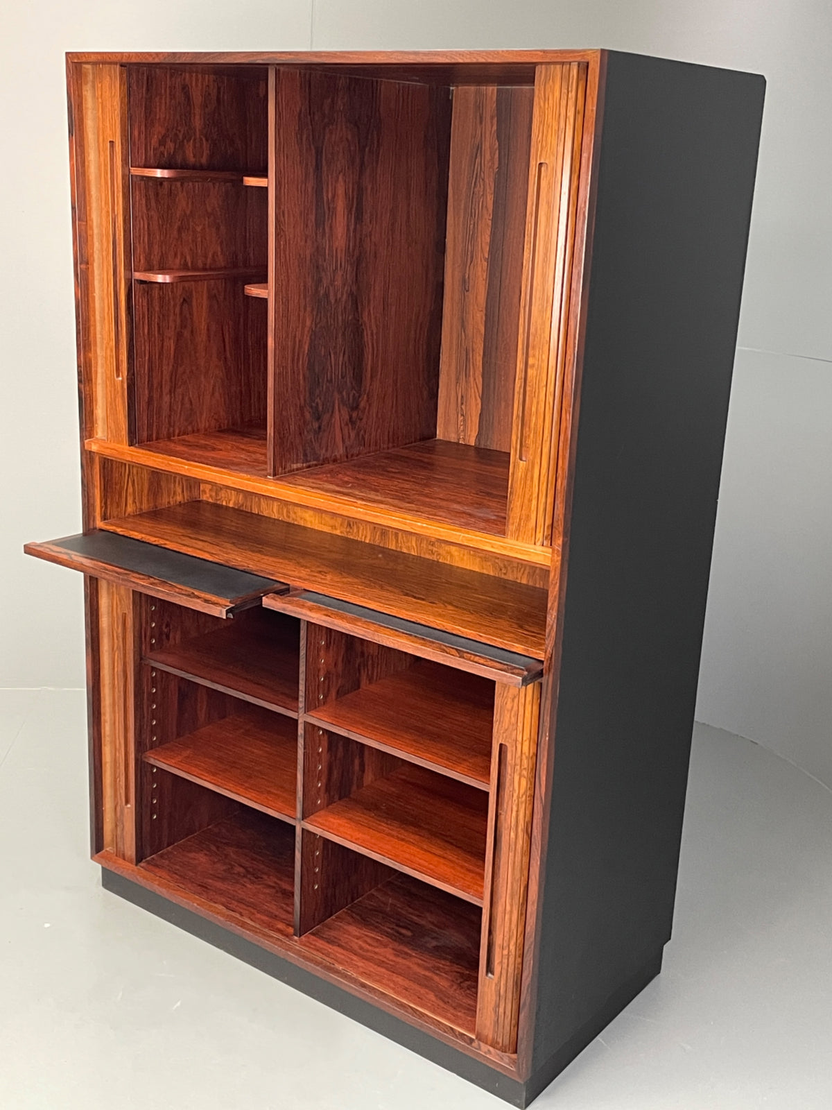 Vintage Danish Wall Unit Mid Century 1960s Tambour Shelving Cabinet Retro 13102