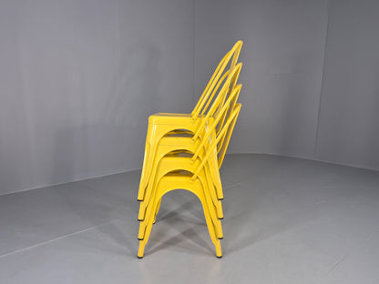 4 Yellow Tolix Stlye Stacking Chair VG Condition Vintage Industrial Eb12593