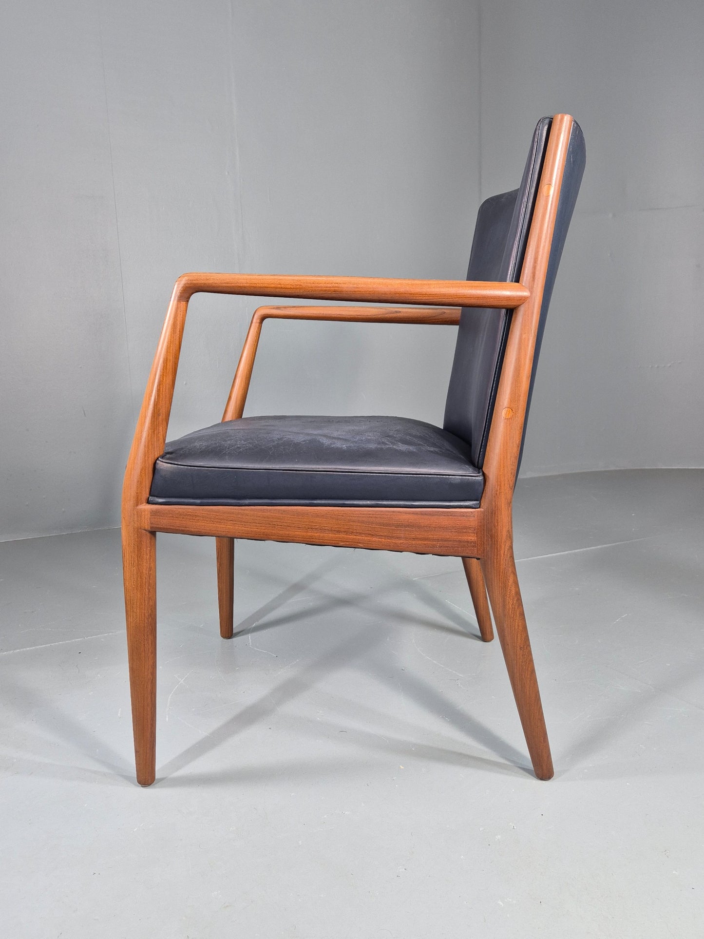 Vintage Mid Century Teak Armchair Blue Leather 1960s Retro EB11898