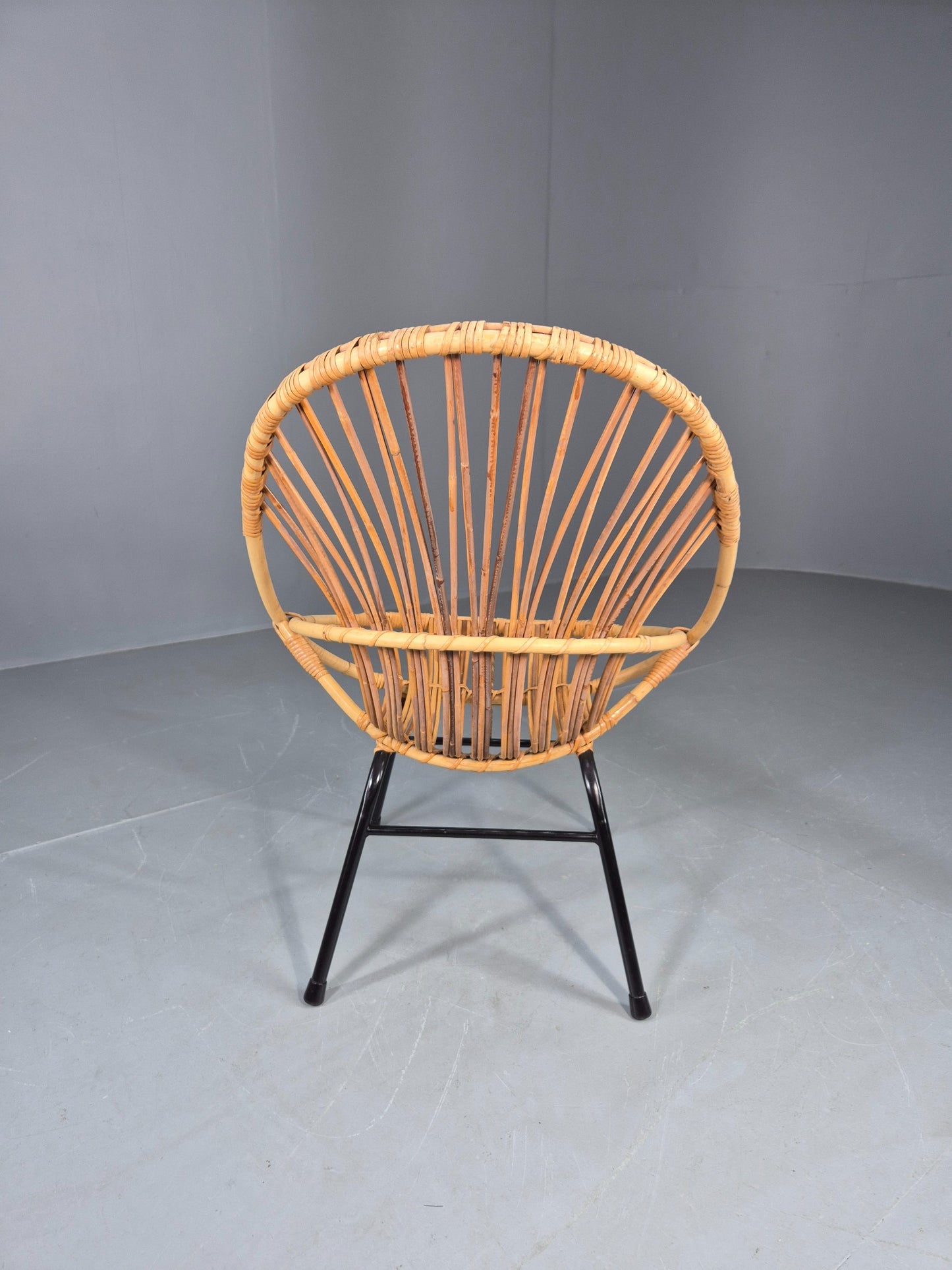 Vintage Cane Chair Bent Bamboo Rattan 1970s Retro Metal Base EB11600