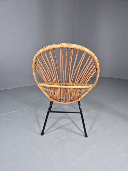 Vintage Cane Chair Bent Bamboo Rattan 1970s Retro Metal Base EB11600