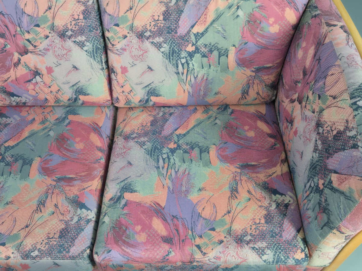 Vintage Stouby 2 Seater Sofa Floral Cotton Print 1980s Retro Beech Ends EB12448