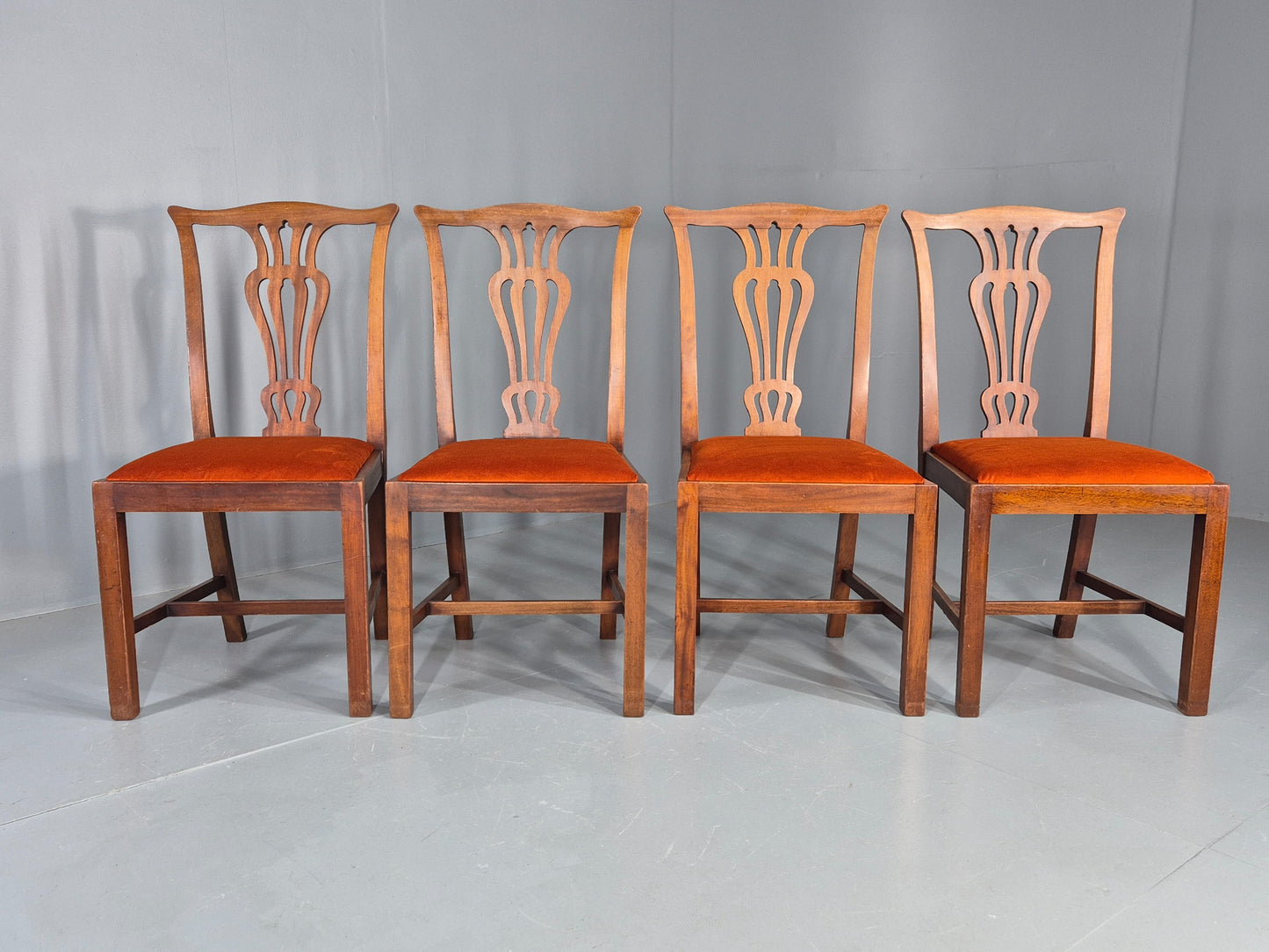 4 Hepplewhite Revival Dining Chairs 1900s Oak New Seat Pads Antique EB11932