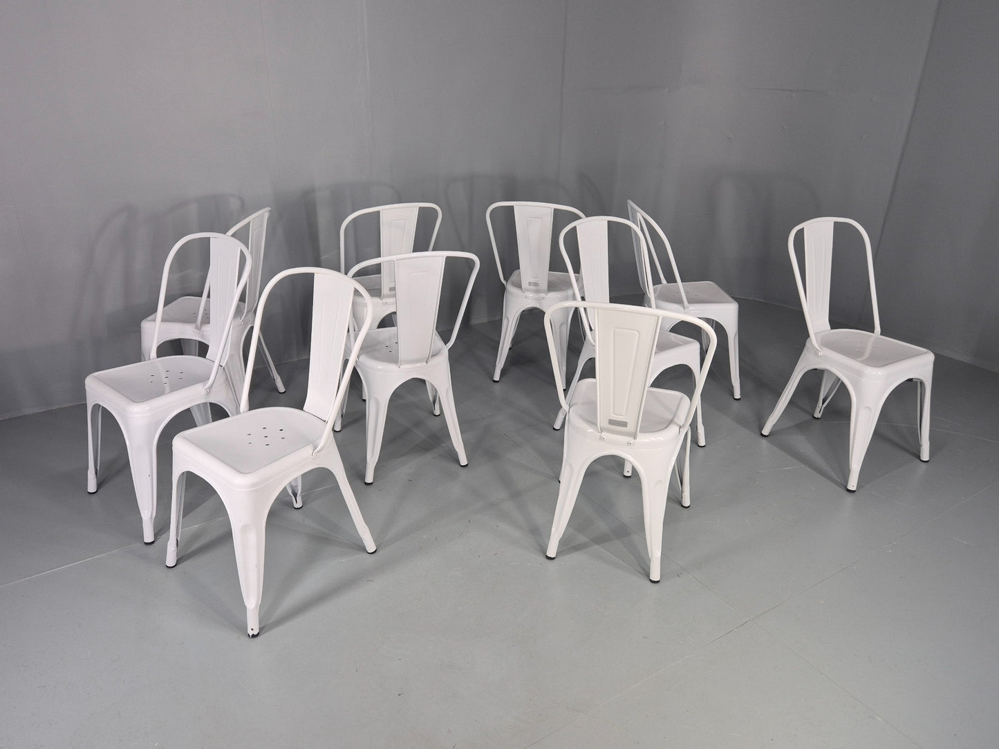 10 Off White Tolix Stlye Stacking Chair VG Condition Vintage Industrial EB12580