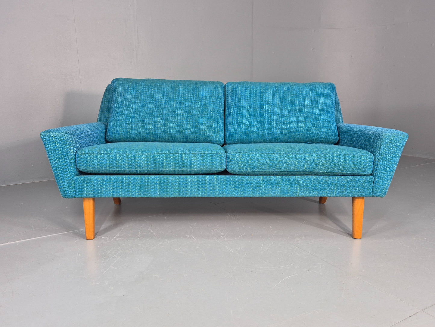 Vintage Mid Century 2 Seater Sofa Swedish 1960s Original Blue Wool Retro EB11079