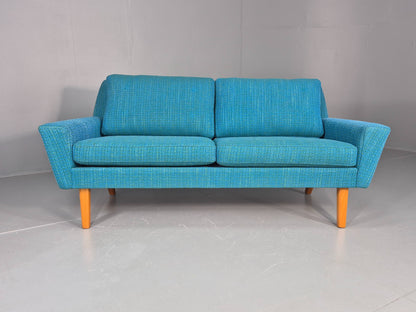 Vintage Mid Century 2 Seater Sofa Swedish 1960s Original Blue Wool Retro EB11079