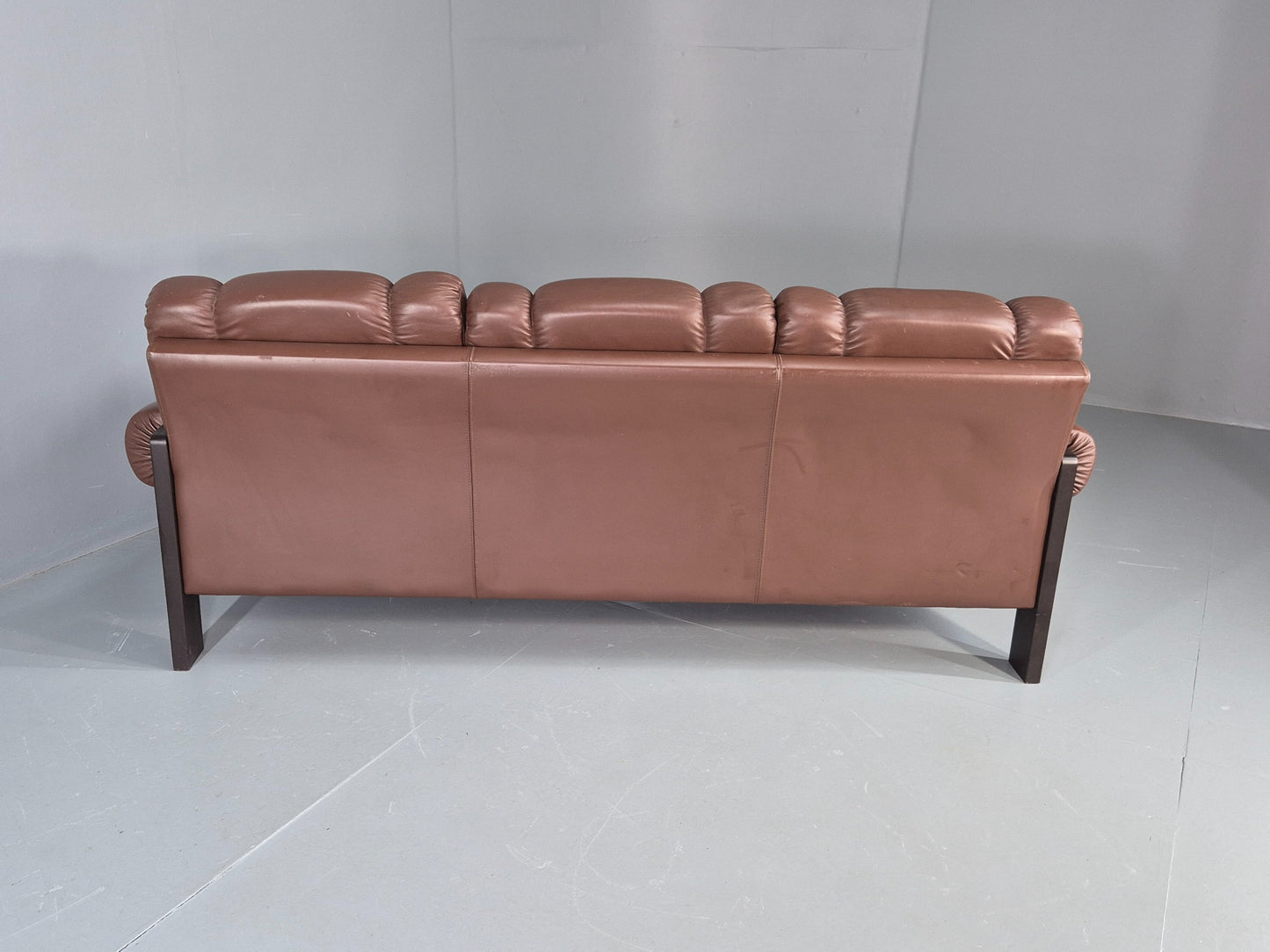 Vintage 3 Seater Sofa Danish Brown Leather 1970s Retro Mid Century EB12449