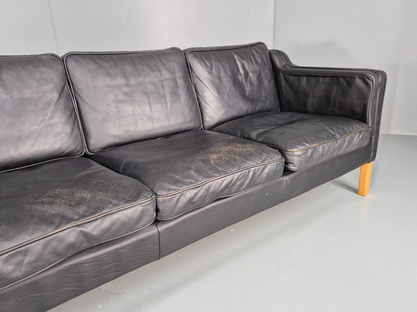 Vintage Danish 3 Seat Sofa Black Leather Mid Century Retro  EB10470 M3SS