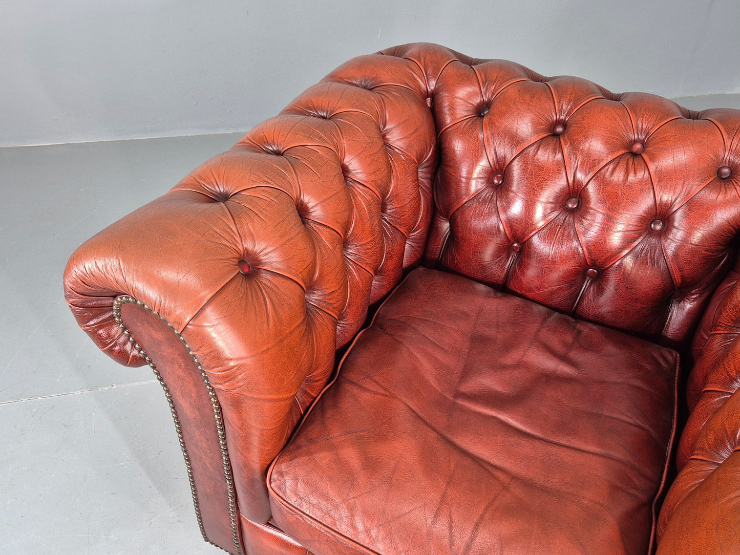 Vintage Chesterfield Club Chair Red Leather 1970s Retro EB12252