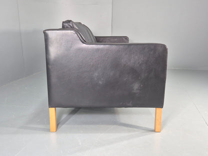 Vintage 3 Seater Sofa Danish Black Leather 1980s Retro MCM Quality EB12434