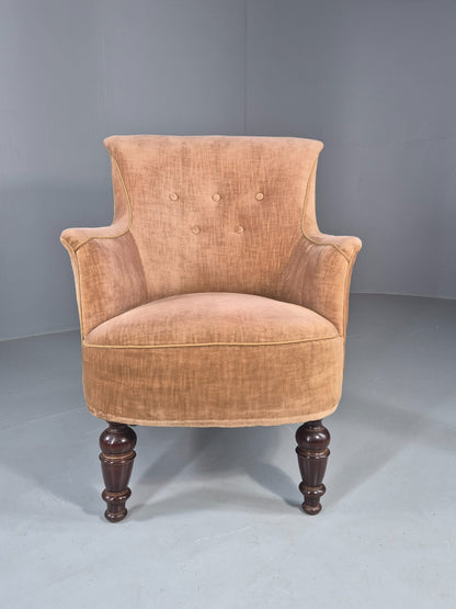 Antique Tub Chair Danish Peach Velour Upholstery 1900s  EB11934