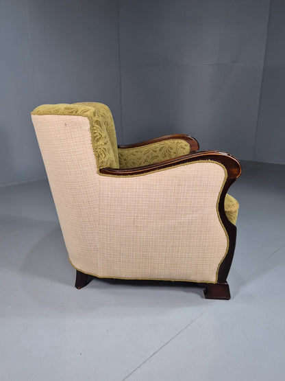Vintage Danish Lounge Chair Green and Cream Art Deco Antique 1930s EB7575 VCLO