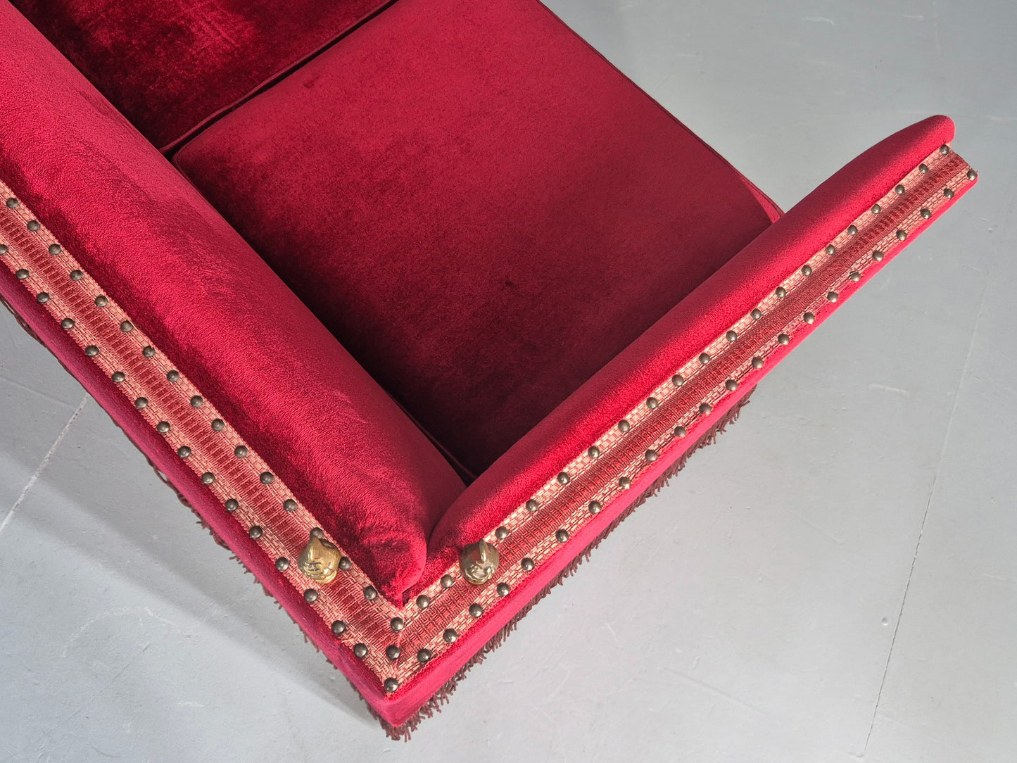 Vintage Danish 2 Seater Sofa Knole Style Red 1950s Tassels Drop End EB12720